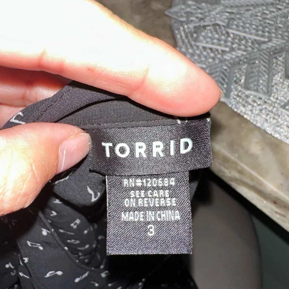 Torrid Plus Size Black Sheer music note printed top size 3X